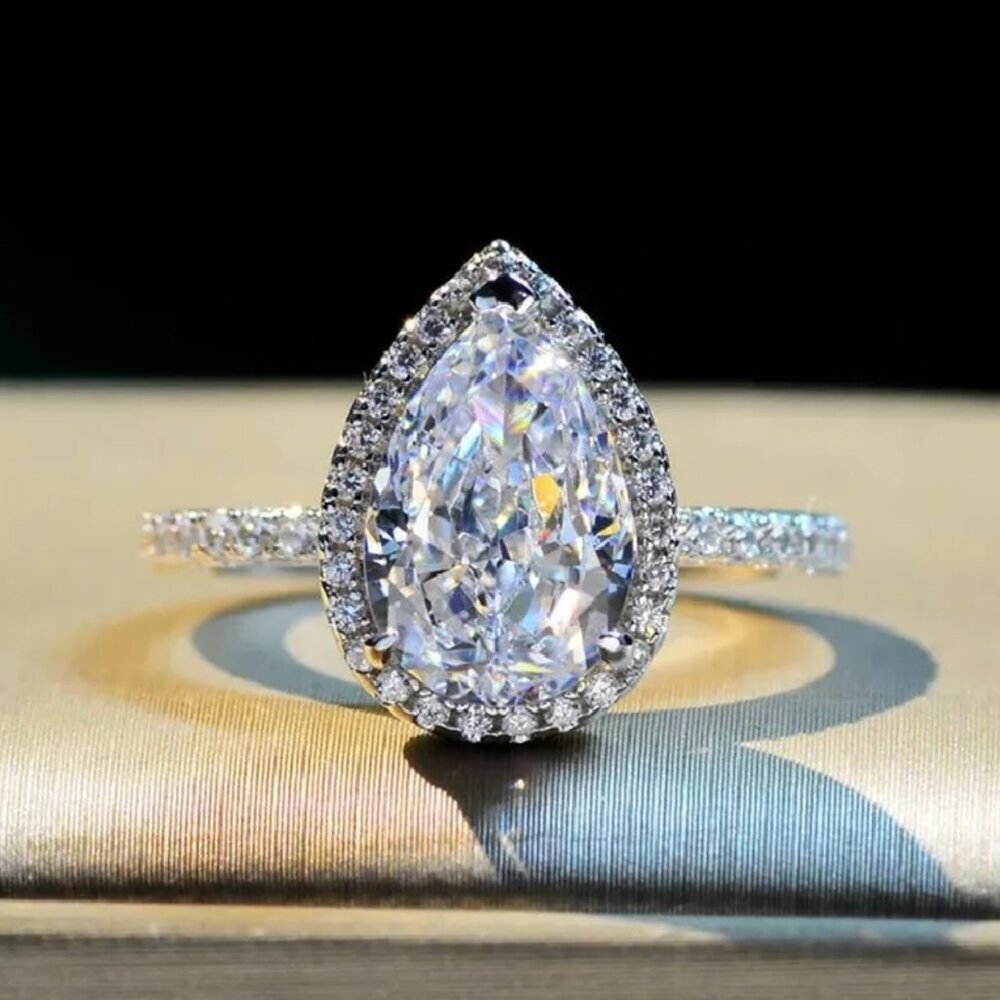 NEW 14k White Gold Teardrop Diamond Ring Pear Cut Ring